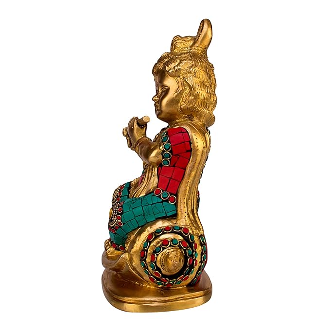 Brass Gem Stone Work Bal Krishna Murti for Home and Decor Living Room Height 23 cm Weight 1.8 Kg