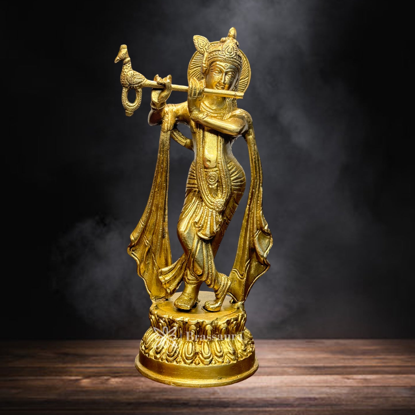 Handmade Brass Krishna Statue Modern Artwork for Home Entrance and Good Luck Diwali Gift Height 10 cm Weight 1.9 Kg