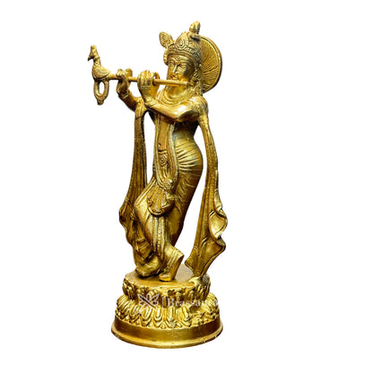 Handmade Brass Krishna Statue Modern Artwork for Home Entrance and Good Luck Diwali Gift Height 10 cm Weight 1.9 Kg