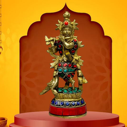 Brass Krishna Bhagwan Murti Murli Statue Murti Gift for Home Mandir Height 20 cm Weight 500 Gram