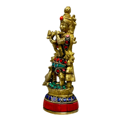 Brass Krishna Bhagwan Murti Murli Statue Murti Gift for Home Mandir Height 20 cm Weight 500 Gram