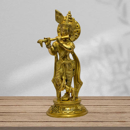 Brass Krishna Statue Modern Artwork for Home Entrance and Good Luck Diwali Gift Weight 1.9 Kg Height 10.5 cm