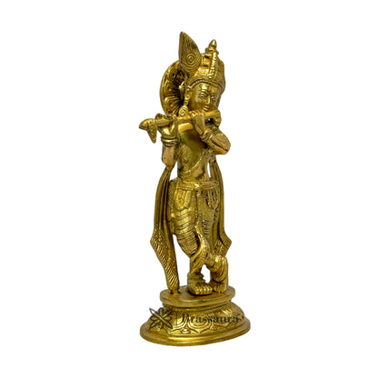 Brass Krishna Statue Modern Artwork for Home Entrance and Good Luck Diwali Gift Weight 1.9 Kg Height 10.5 cm