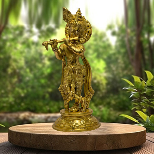 Handmade Brass Krishna Murti Modern Artwork for Home Entrance and Good Luck Diwali Gift Weight 1.9 Kg Height 10.5 cm