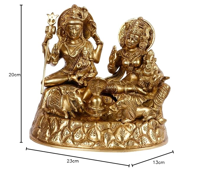 Brass Golden Shiva Parivar Murti for Home and Decor ShowPiece for Living Room Height 23 cm Weight 4.4 Kg