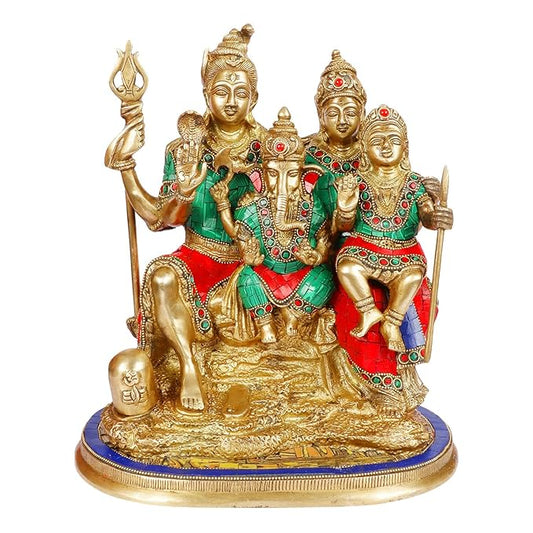 Brass Gem Stone Work Shiva Parivar Murti for Home and Decor ShowPiece for Living Room Height 33 cm Weight 10 Kg