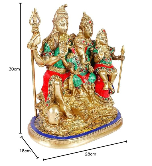 Brassaura® Brass Stonework Shiv Parivar Statue | Divine Shiva Family Idol | Height 11.5 Inches