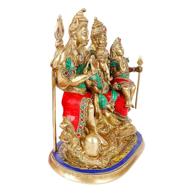 Brass Gem Stone Work Shiva Parivar Murti for Home and Decor ShowPiece for Living Room Height 33 cm Weight 10 Kg