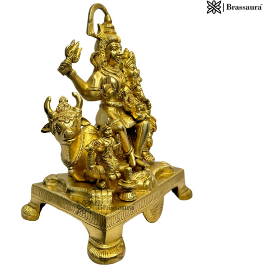 घर और सजावट के लिए पीतल की सुनहरी शिव परिवार मूर्ति, ऊंचाई 32 सेमी, वज़न 8.05 किग्रा