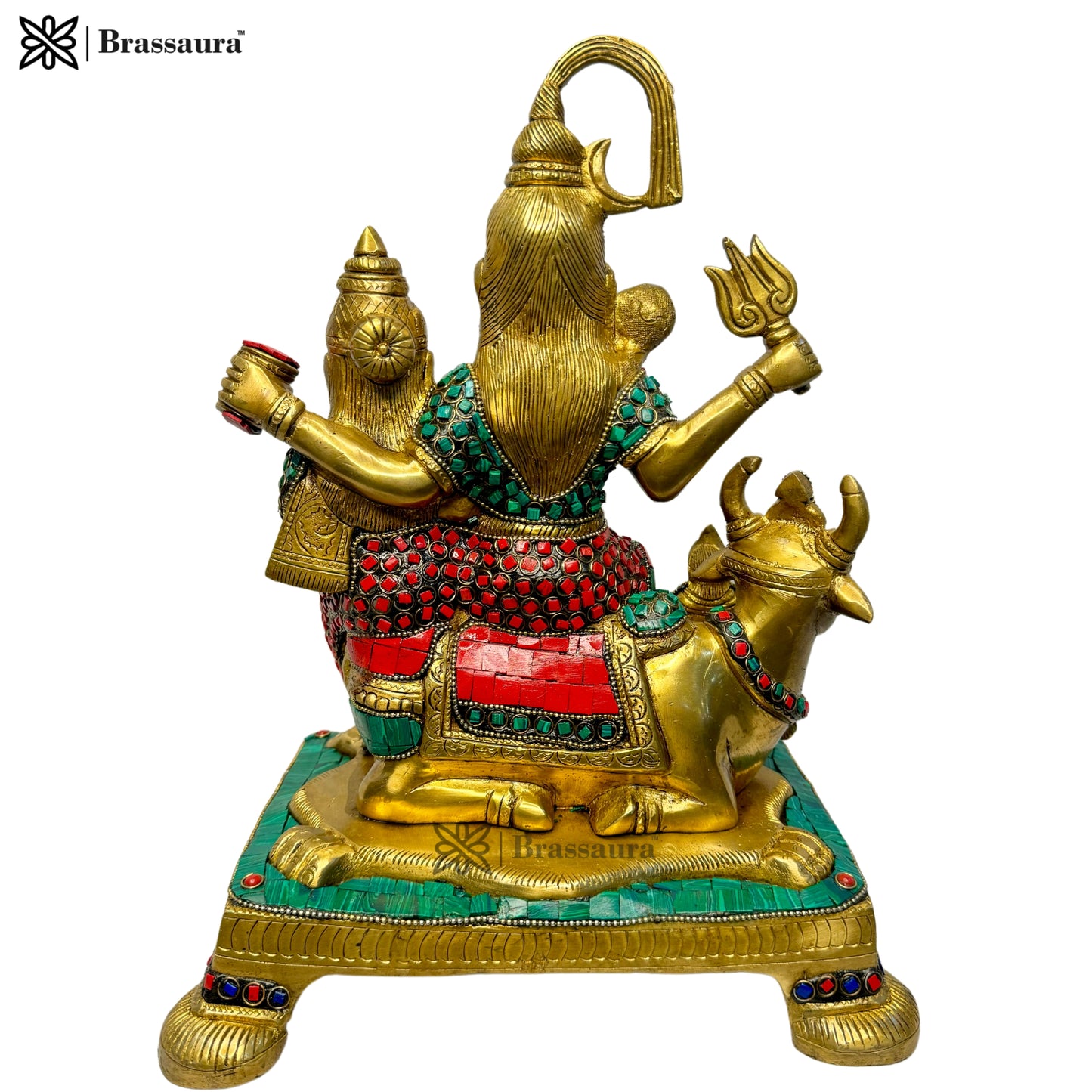 Brass Big Gem Stone Work Shiva Parivar Murti for Home and Decor ShowPiece for Living Room Weight 8.3 Kg Height 32 cm