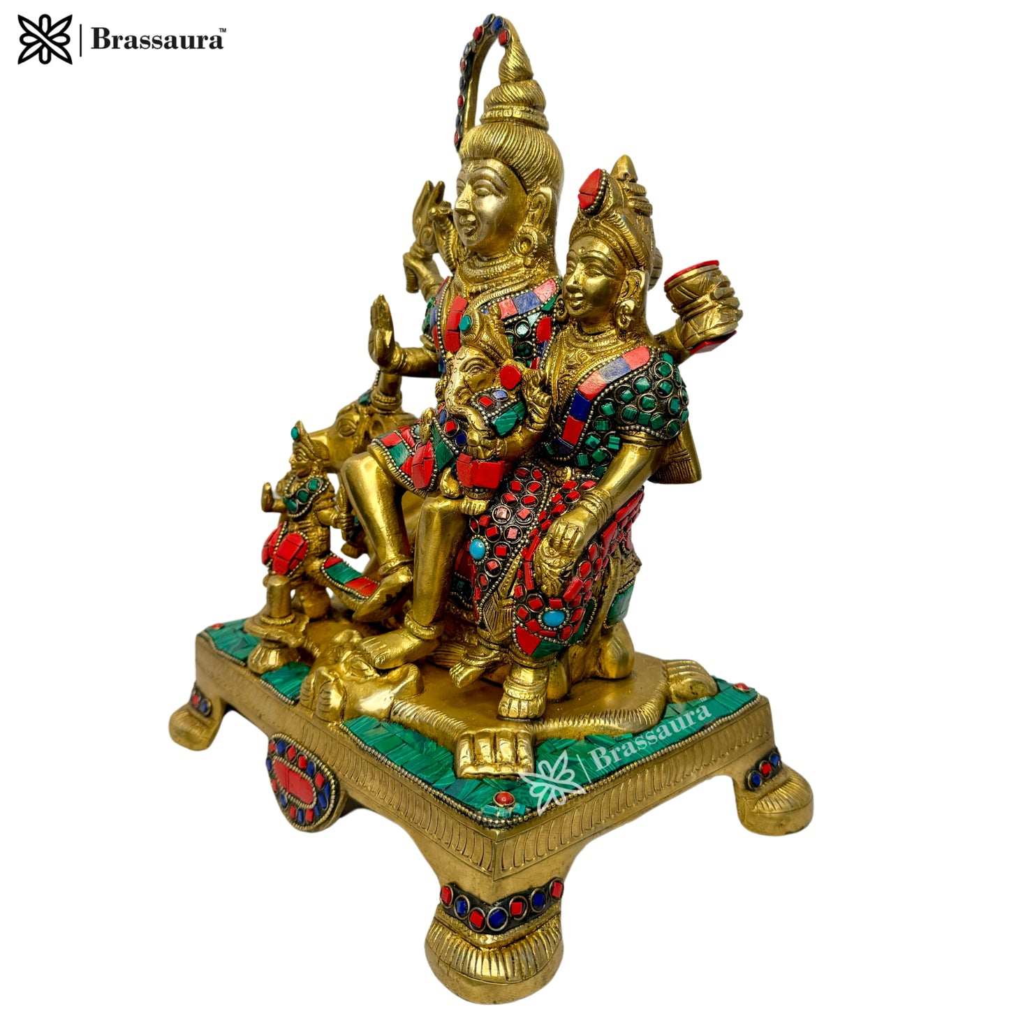 Brass Big Gem Stone Work Shiva Parivar Murti for Home and Decor ShowPiece for Living Room Weight 8.3 Kg Height 32 cm