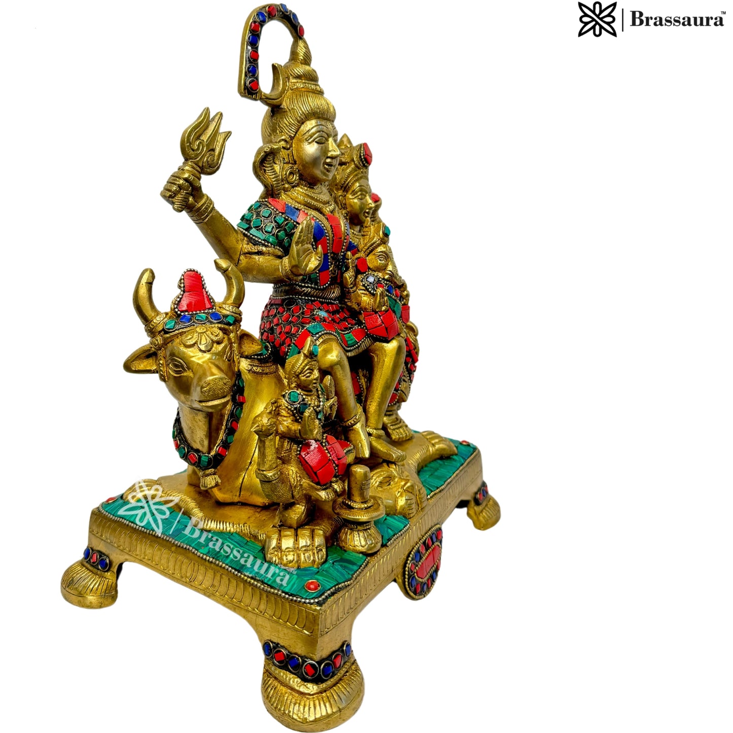 Brass Big Gem Stone Work Shiva Parivar Murti for Home and Decor ShowPiece for Living Room Weight 8.3 Kg Height 32 cm