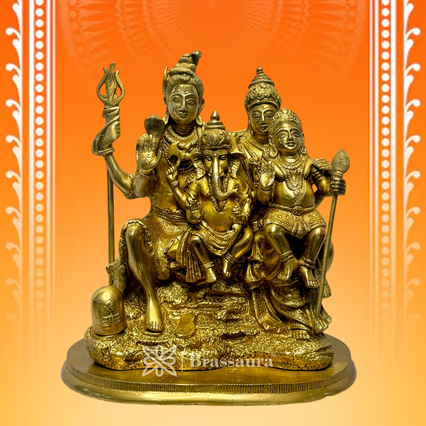 Brass Golden Shiva Parivar Murti for Home and Decor ShowPiece for Living Room Height 30 cm Weight 9.15 Kg