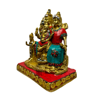 Brass Gem Stone Work Shiva Parivar Murti for Home and Decor ShowPiece for Living Room Height 25 cm Weight 5.65 Kg