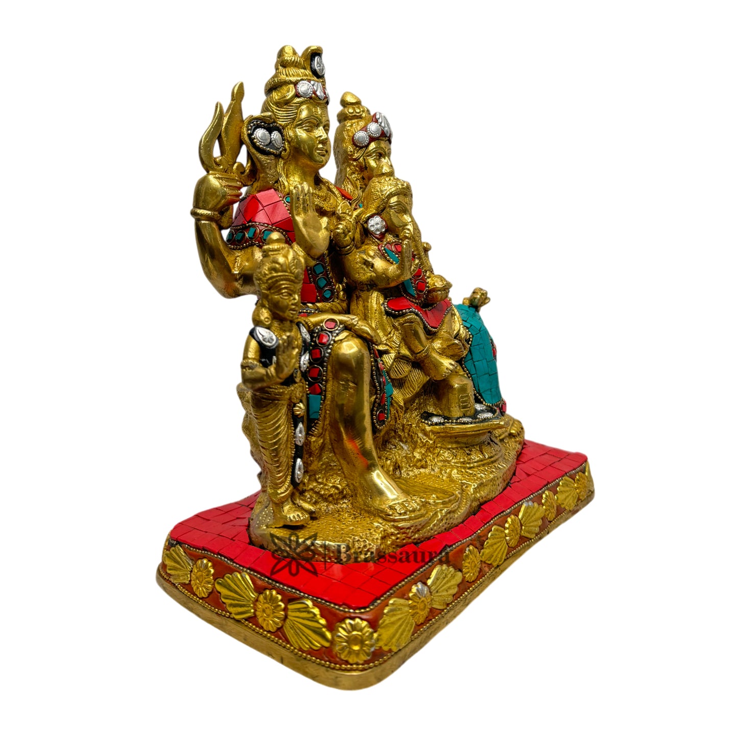 Brass Gem Stone Work Shiva Parivar Murti for Home and Decor ShowPiece for Living Room Height 25 cm Weight 5.65 Kg