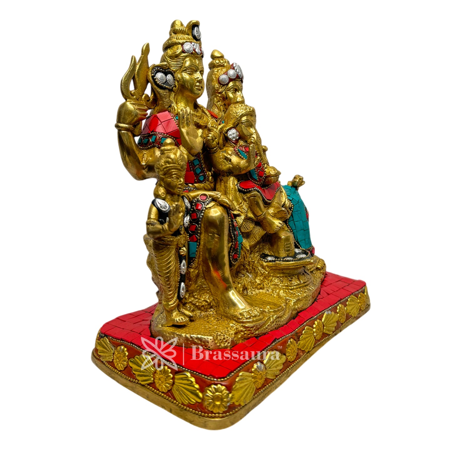 Brass Gem Stone Work Shiva Parivar Murti for Home and Decor ShowPiece for Living Room Height 25 cm Weight 5.65 Kg