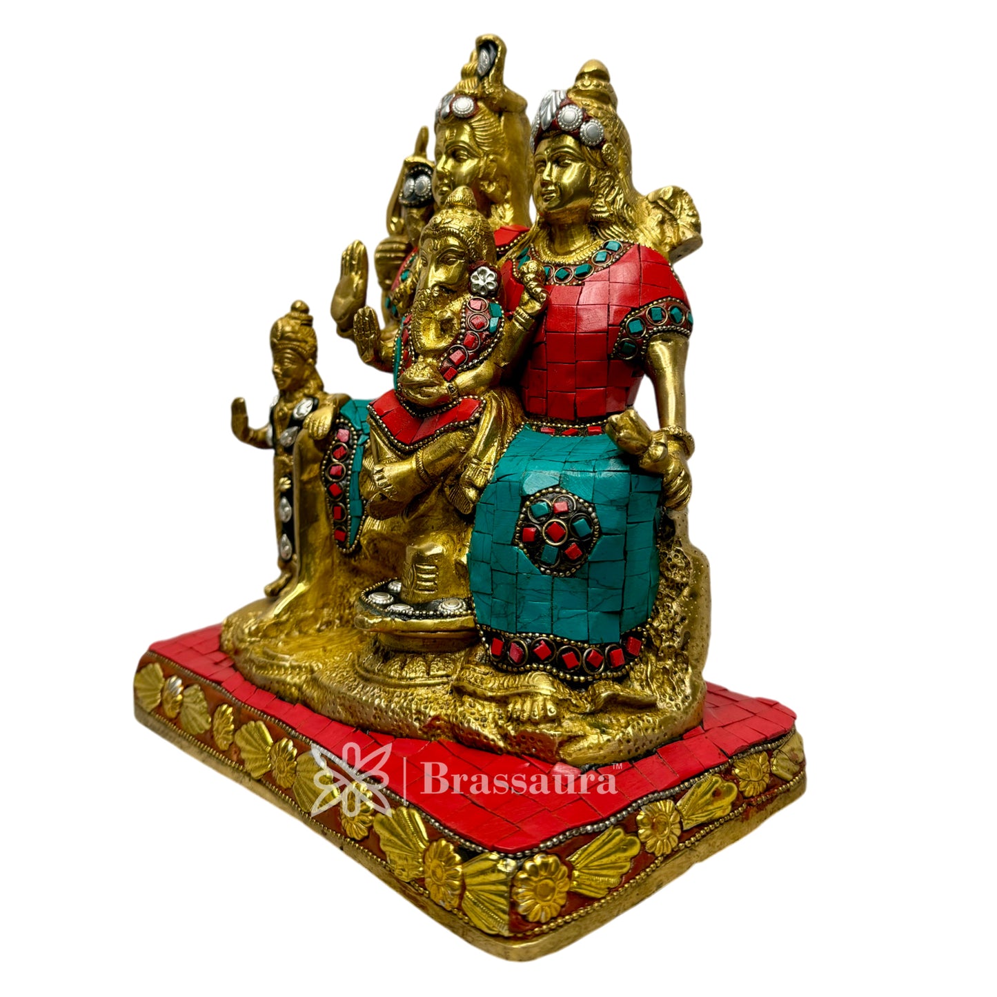 Brass Gem Stone Work Shiva Parivar Murti for Home and Decor ShowPiece for Living Room Height 25 cm Weight 5.65 Kg