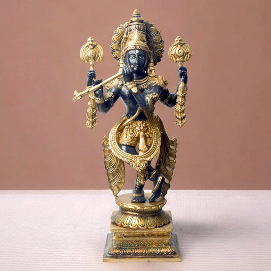 Brassaura® Brass Chola Krishna Sculpture | Height 19 Inches