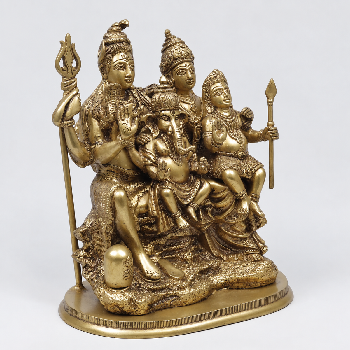 Brassaura® Shiva Family Seated Idol with Golden Finish | Pure Superfine Brass Handcrafted Murti | Brass Statue for Home Temple, Pooja Room | Height 12 Inches | Weight 8.9 Kgs