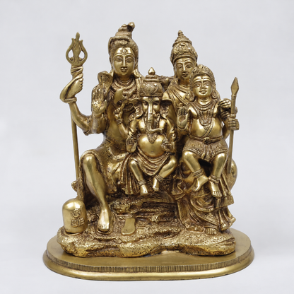 Brassaura® Shiva Family Seated Idol with Golden Finish | Pure Superfine Brass Handcrafted Murti | Brass Statue for Home Temple, Pooja Room | Height 12 Inches | Weight 8.9 Kgs