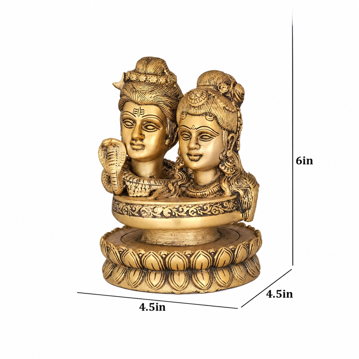Brassaura® Shiv Parvati Bust on Lotus Brass Statue | Pure Brass | Height 6 Inches