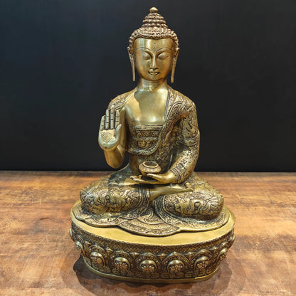 Brassaura® Brass Lord Buddha Idol | Premium Handcrafted Seated Buddha Statue | Antique Finish | Home Temple, Meditation Room, Living Room & Spiritual Décor | Height 23 Inches | 17 Kg