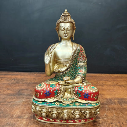 Brassaura® Handmade Brass Meditating Buddha Idol | Decorative Buddha Statue for Home, Office, Living Room & Meditation Décor | Height 16 Inches | 11 Kg