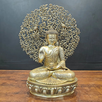 ब्रासोरा® वृंदावन वेणुगोपाल कृष्ण पीतल की प्रतिमा मोर के साथ | एंटीक नीला और सुनहरा रंग | ऊँचाई 20 इंच