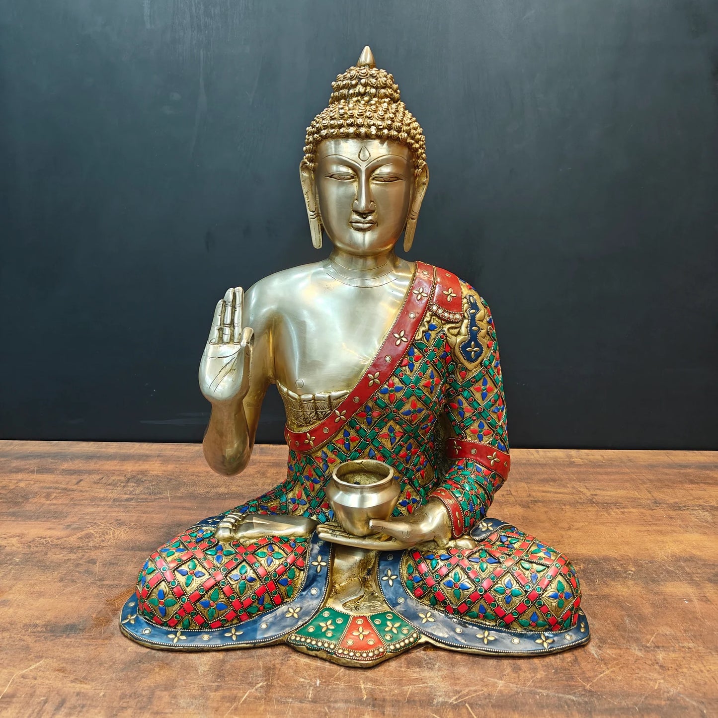 Brassaura® Brass Buddha Statue | Handcrafted Meditating Buddha Idol with Blessing Gesture | Premium Brass Home Temple, Living Room, Office & Meditation Décor | Height 23 Inches | 23 Kg