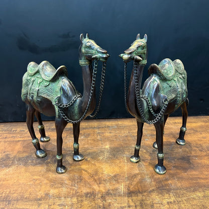 Brassaura® Brass Camel Statue Set | Handcrafted Decorative Camel Figurines for Living Room, Home Décor & Office Showpiece | 17 Inches | 15.8 Kg