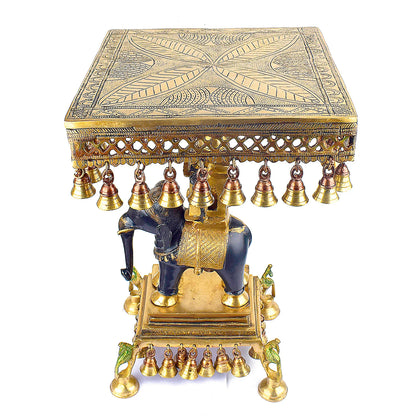 Brassaura® Brass Decorative Brass Chowki with Hanging Bells | Height 23 Inches
