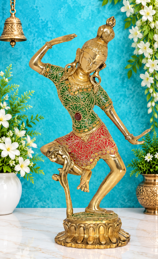 Brassaura® Shiv Parvati Dancing Brass Statue with Traditional Handcrafted Brass Finish | Pure Superfine Brass Handcrafted Murti | Brass Statue for Home Temple, Pooja Room | Height 15 Inches | Weight 3.700 Kgs