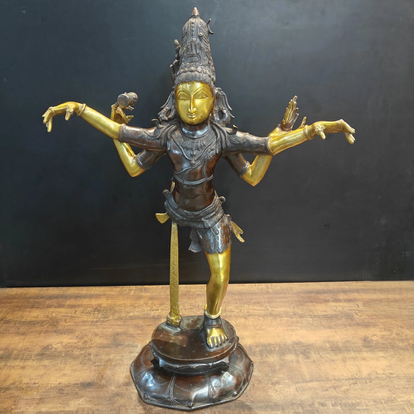 Brassaura® Brass Ardhanarishvara Idol | Handcrafted Ardhanareeshwar Statue | Lord Shiva & Goddess Parvati Brass Murti for Home Temple, Spiritual Décor & Gifting | 42 Inches | 32 Kg