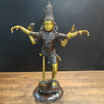 Brassaura® Brass Ardhanarishvara Idol | Handcrafted Ardhanareeshwar Statue | Lord Shiva & Goddess Parvati Brass Murti for Home Temple, Spiritual Décor & Gifting | 42 Inches | 32 Kg