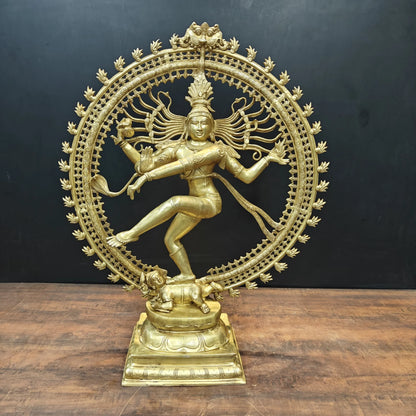 Brassaura® Brass Nataraja Statue | Lord Shiva Nataraj Dancing Idol with Prabhavali | Handcrafted Premium Brass Murti for Home Temple, Spiritual Décor & Gifting | 36 Inches | 32 Kg