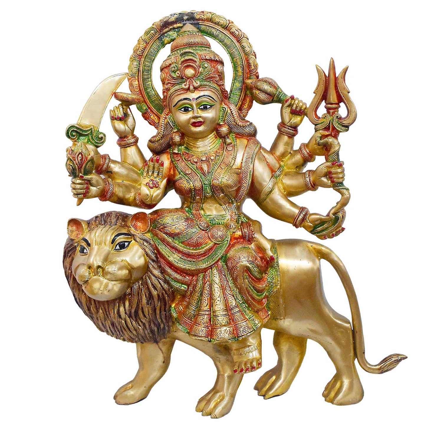 Brassaura® Brass Durga Statue on Lion | Height 23 Inches
