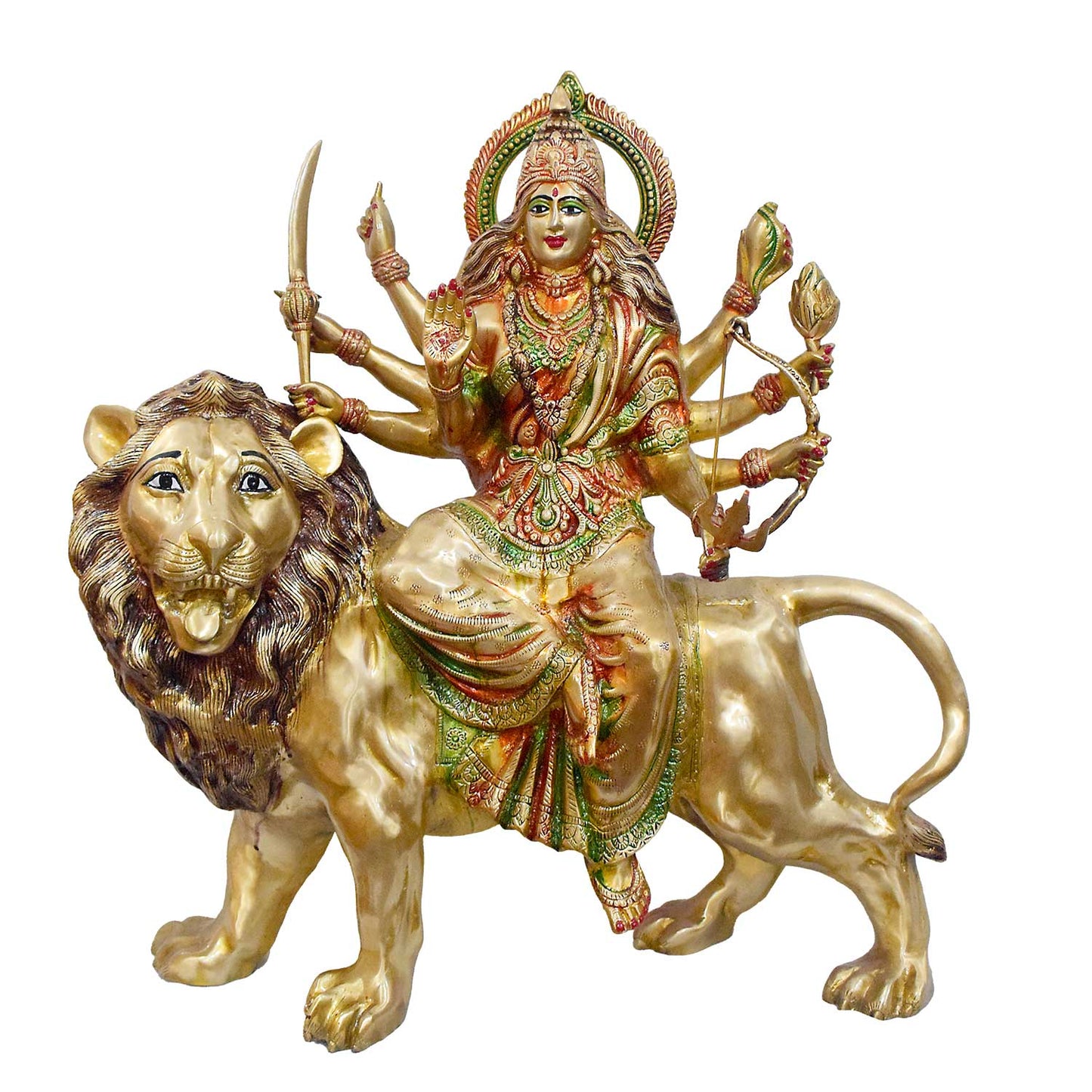 Brassaura® Brass Durga Statue on Lion | Height 26 Inches
