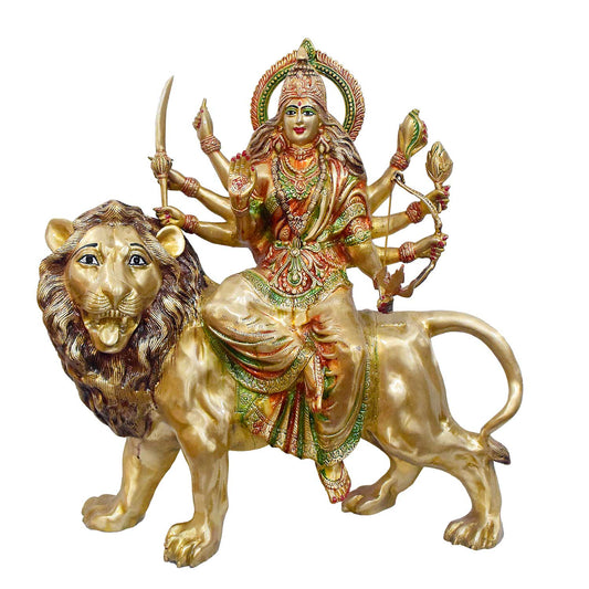 Brassaura® Brass Durga Statue on Lion | Height 26 Inches