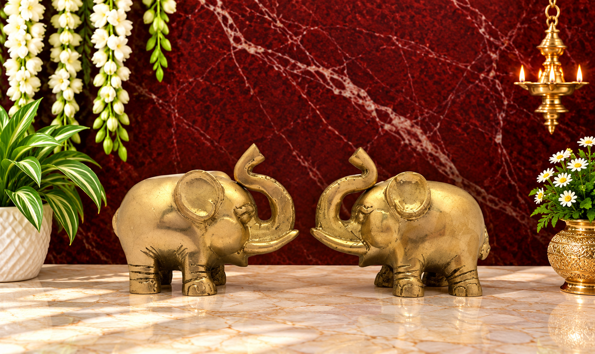 Brassaura® Brass Elephant Idol | Handcrafted Decorative Showpiece | Height 3.5 Inches & Weight 1 Kg