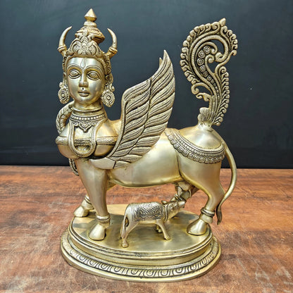 ब्रासोरा® वृंदावन वेणुगोपाल कृष्ण पीतल की प्रतिमा मोर के साथ | एंटीक नीला और सुनहरा रंग | ऊँचाई 20 इंच