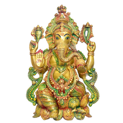 Brassaura® Brass Grand Lord Ganesha Idol Antique Finish | Height 21 Inches