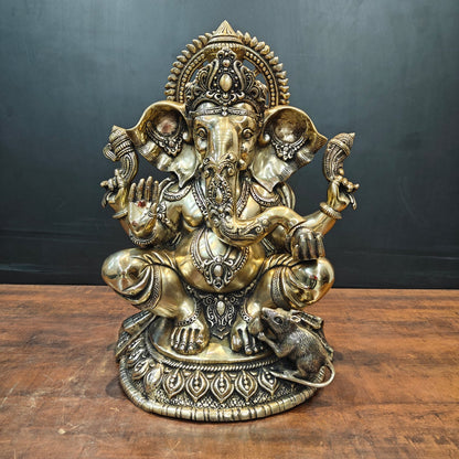 ब्रासोरा® वृंदावन वेणुगोपाल कृष्ण पीतल की प्रतिमा मोर के साथ | एंटीक नीला और सुनहरा रंग | ऊँचाई 20 इंच
