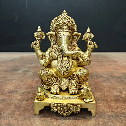 Brassaura® Handmade Brass Lord Ganesha Idol | Ganesh Murti for Home Temple, Office & Pooja Room | Height 8 Inches | 3.5 Kg