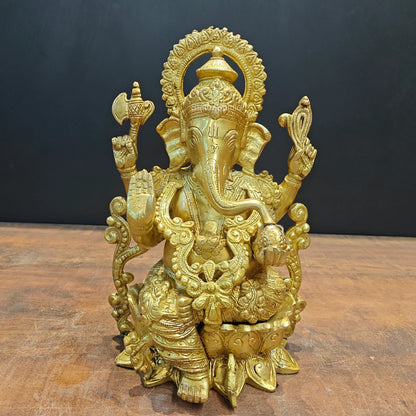 Brassaura® Lord Ganesha Brass Idol | Premium Solid Brass Ganpati Murti with Intricate Traditional Design | Handcrafted Hindu God Statue for Home Temple, Pooja Room & Spiritual Décor | Height 12.5 Inches | 7.5 Kg