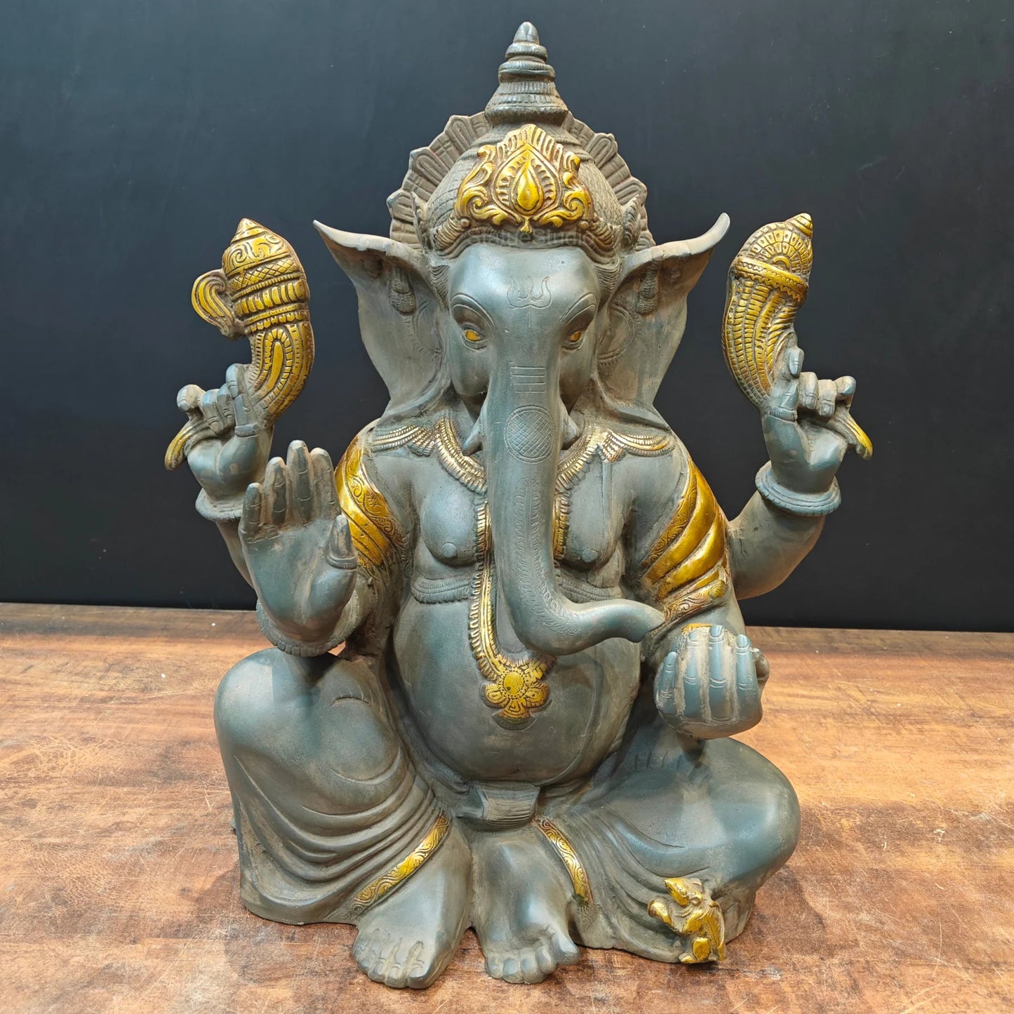 Brassaura® Brass Lord Ganesha Idol | Premium Handcrafted Ganpati Bappa Murti | Antique Finish Spiritual Home Temple & Living Room Décor | Height 21 Inches | 22 Kg