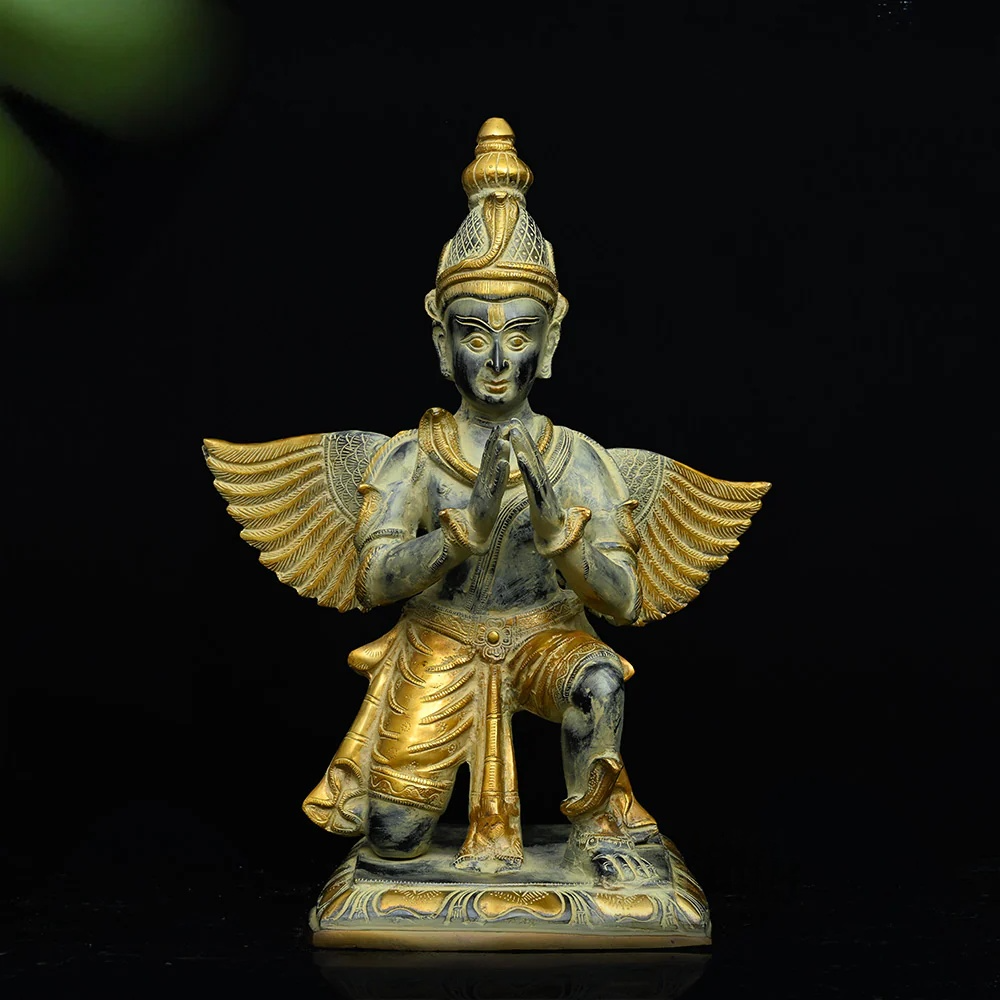 ब्रासोरा® वृंदावन वेणुगोपाल कृष्ण पीतल की प्रतिमा मोर के साथ | एंटीक नीला और सुनहरा रंग | ऊँचाई 20 इंच