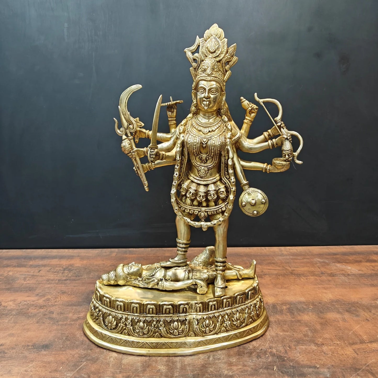 Brassaura® 27 Inch Brass Goddess Kali Statue | Handcrafted Maa Kali Idol for Home Temple, Pooja Room & Spiritual Décor | Antique Finish | 20 Kg