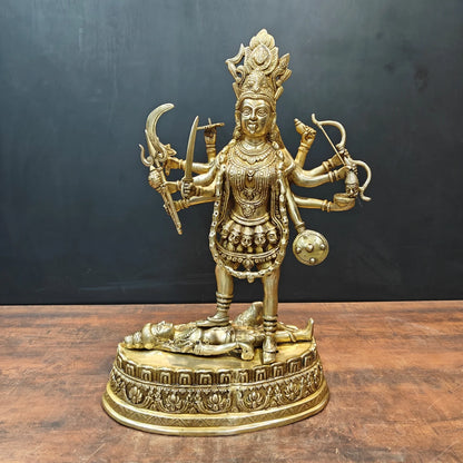 Brassaura® 27 Inch Brass Goddess Kali Statue | Handcrafted Maa Kali Idol for Home Temple, Pooja Room & Spiritual Décor | Antique Finish | 20 Kg
