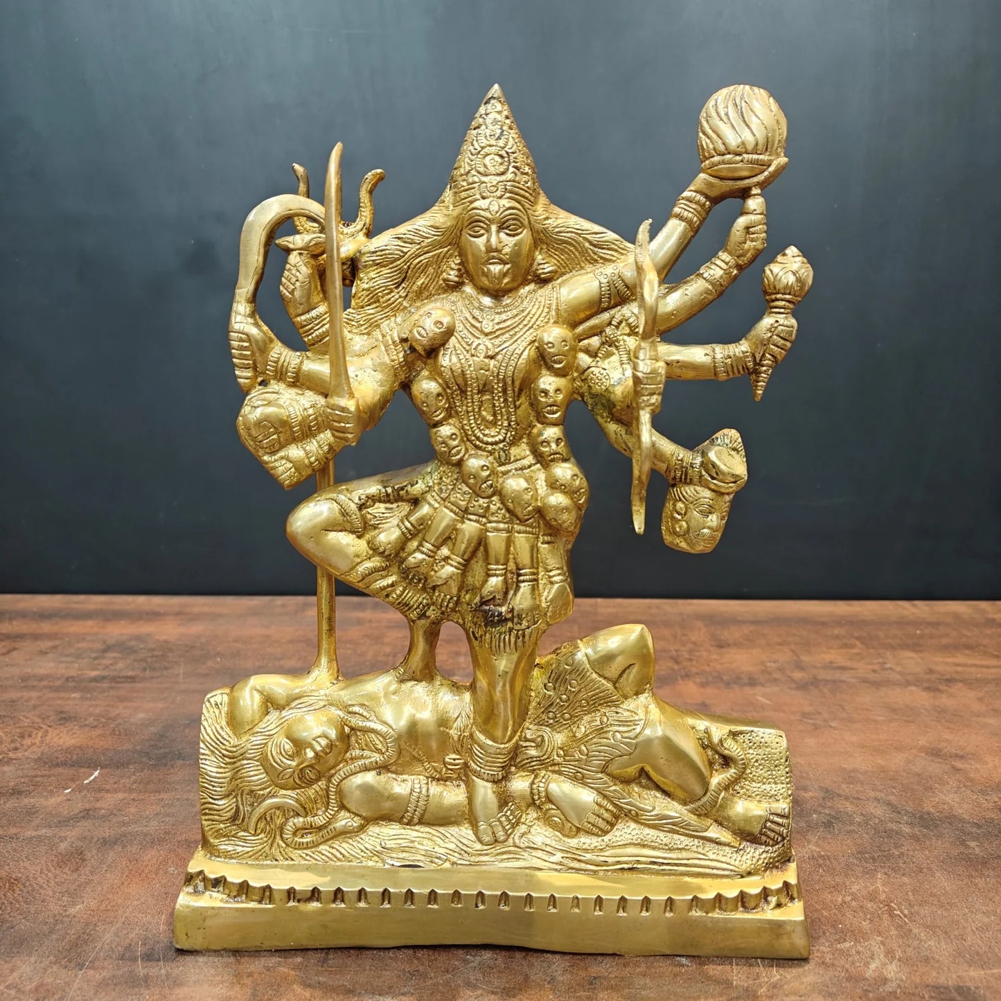 Brassaura® Brass Goddess Kali Statue | Traditional Maa Kali Murti Standing on Lord Shiva | Sacred Brass Sculpture for Home Temple, Spiritual Décor & Devotional Spaces | 12 Inches | 5 Kg