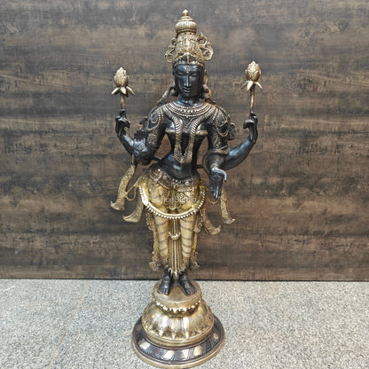 ब्रासोरा® वृंदावन वेणुगोपाल कृष्ण पीतल की प्रतिमा मोर के साथ | एंटीक नीला और सुनहरा रंग | ऊँचाई 20 इंच